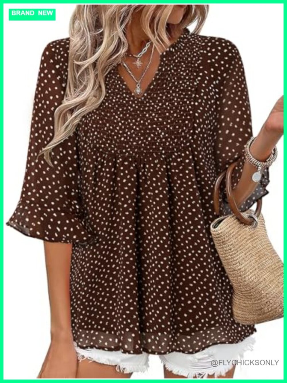 Women's Chiffon V Neck Ruffle Blouse Floral Double Layer Tunic Top